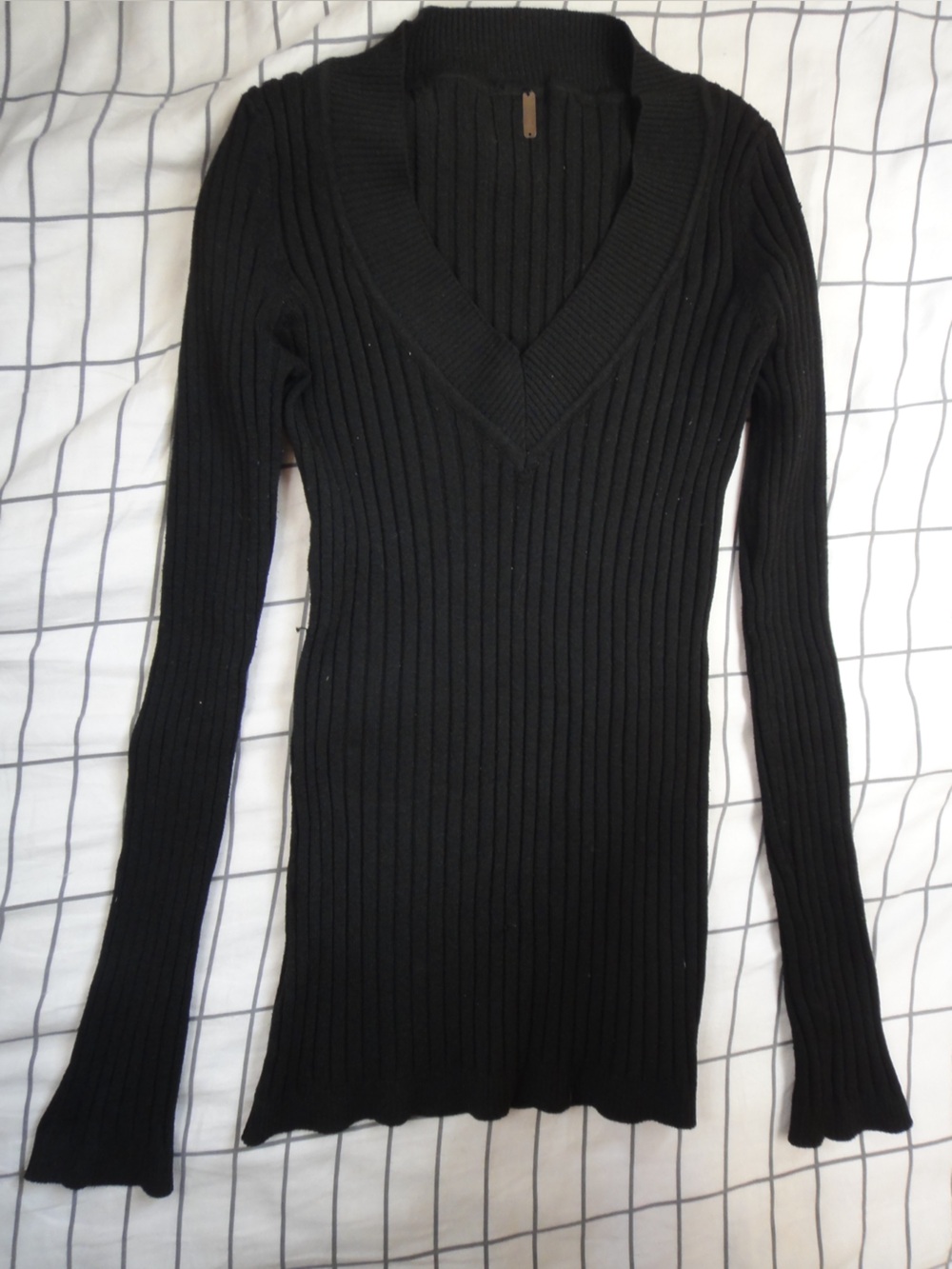 Black Ribbed V-Neck Sweater